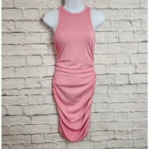🌼Shein Dress Womens Size XS Ruched Bodycon Ribbed Pink Sleeveless